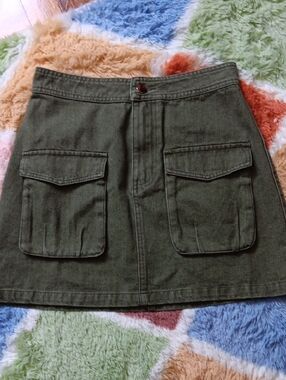 Pink Lily Olive Green Denim Mini Skirt